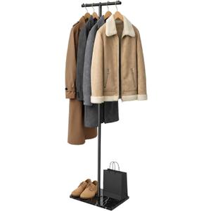 T-shaped Coat Rack Freestanding with Marble Base, 72" H Clothes Display Rack, Heavy-duty Clothes Rack, Modern Metal Coat Hanging Rack for Boutique, Hallway, Entryway, Black