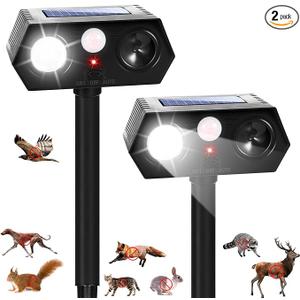 2026 Sonic Fortress Pro Deer Repellent Devices Solar Ultrasonic Animal Repellent Outdoor with Motion Sensor & Flashing Light Cat Squirrel Deterrent to Keep Racoon Rabbit Out of Yard & Garden 2 Pack