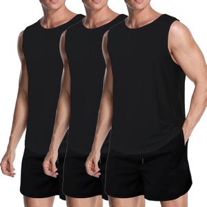 meioro Men's Workout Tank Top 3 Pack Gym Bodybuilding T Shirt Fitness Sleeveless Muscle Tee Shirts Mesh Dry Fit (XX-Large, Black/Black/Black)