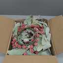 Zeyune 6 Set 9'' Small Wreaths for Kitchen Cabinets Mini Christmas Wreaths Real Touch Lamb Ear with Burlap Ribbon Red Berry Farmhouse for Xmas Wall Window Indoor Outdoor Chair Fireplace Decor