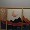 Large Boho Mountain Wall Art Set Modern Abstract Bohemian Wood Wall Decor Colorful Mid Century Neutral Artwork Sun and Moon Art Decor for Living Room Bedroom Office-16x24Inch x3