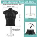 Geetery 1 Pack Male Mannequin Torso Half Body Mannequin with Stand and Hanging Hook Stackable Dress Form Hollow Back for Tshirt Display, Countertop, Craft Shows, Photos and Design, Small-Medium Size, 23.3 x19.3 inches/ 59 x 49 cm