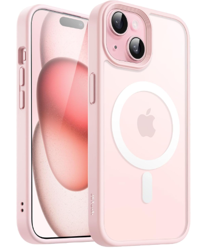 Misea Magnetic for iPhone 15 Case Compatible with MagSafe [Military Grade Drop Protection] Full Camera Lens Protector Plating Glitter Soft Phone Case for Women Girls, Pink