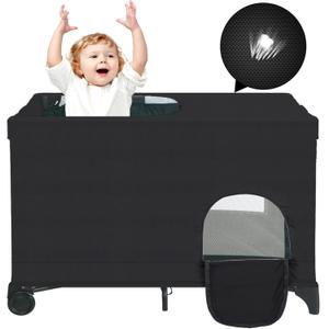 Blackout Cover for Pack N Play Blackout Tent Travel Crib Canopy Blackout Cover Breathable Stretchy Portable Blackout Crib Tent Cover for Pack and Play Snooze Shade Baby Toddlers Travel