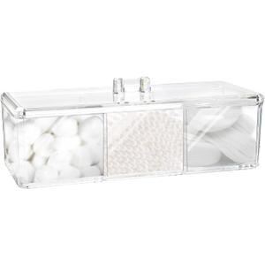 Square Qtip Holder Dispenser, 3-Compartment Cotton Ball & Pad Organizer, Clear Acrylic Containers with Lid for Bathroom Vanity