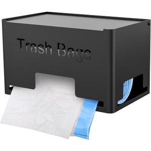 Large Trash Bag Holder Dispenser, Metal Garbage Bag Dispenser Roll Holder, Kitchen Trash Bag Organizer for Under Sink, Wall Mounted or Freestanding, Black (Large (10"x6"x6"))