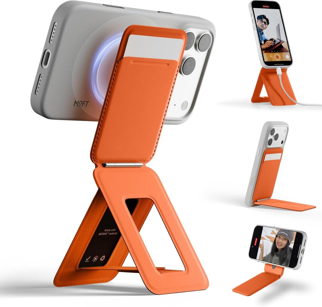 MOFT Phone Tripod Wallet for iPhone, Mulit-Angles, Lightweight & Portable Phone Stand, MOVAS Vegan Leather Magnetic Wallet, Strong Magnets, NFC Card Holder,Travel Essential, Sunrise (with Card Slot)