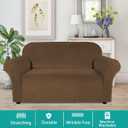 Turquoize Velvet Loveseat Covers Stretch Love Seat Couch Covers for 2 Cushion Couch Velvet Sofa Cover with Non Slip Elastic Bottom Furniture Cover Crafted from Soft Fabric (Loveseat, Bronze Brown)