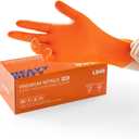 LANON 8mil Orange Disposable Nitrile Gloves, Mechanic, Heavy Duty, Food Safe, Latex Free, Powder Free, Fully-Diamond Textured, Large