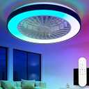 Ceiling Fan with Light: 19" Enclosed Low Profile Flush Mount LED Ceiling Fans with Remote Control - Modern Black Bladeless Fandelier Dimmable Quiet DC Motor for Bedroom KTV Room