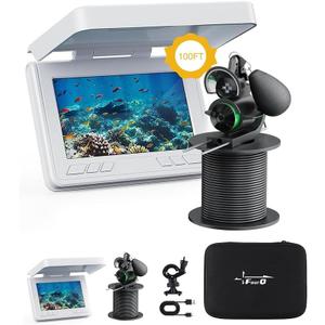 FourQ Underwater Fishing Camera,Fishing Camera Ice vexilar Fish find 4.3 inch HD Display Screen Underwater W/ 5000mah Li-Battery,100ft Cable and 12pcs Ir Lights for Boat Lake Kayak Ice Fishing