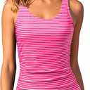 Aqua Eve Womens Tankini Tops Only Tummy Control Swim Tank Top Modest Swimsuit Top Bathing Suit Top No Bottom Pink White Striped M