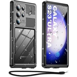 Haireca for Samsung Galaxy S23 Ultra Waterproof Case, [IP68 Water proof] [12FT Military Grade Shockproof] [Built-in Screen Protector], Full Body Rugged Heavy Duty Phone Case for S 23 Ultra 6.8", Black
