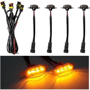 4PCS Car Grille Lights, Bright Amber LED Grill Lights with Wiring Harness, Waterproof Front Grill Trim Lamps, Vehicle Exterior Grille Lamps Compatible with F150 F250 F350 (Black+Yellow)