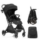 Gravity Folding Baby Stroller - Portable Travel Toddler Stroller w/Adjustable Backrest, Canopy & Cup Holder, Lightweight and UV Protected, One-Hand Automatic Folding - Black