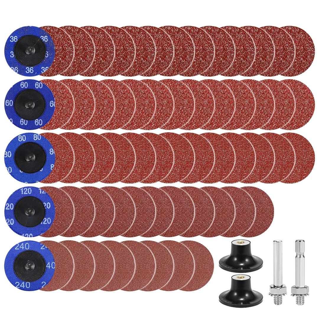 100Pcs 2 Inch die Grinder Sanding Disc, Roll Lock Quick Change Disc 36/60/80/120/240 Girt Die for Drill 1/4" Holder,Surface Prep Strip Grind Polish Finish Burr Rust Paint Removal