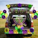 Mardi Party Float Decorations - 58 Pcs Banner Handheld Fan Flags Balloon Fringe Garland Crepe Paper Fans Pompoms Hanging Swirls Strips Feather Decor Set Carnival Supplies for Golf Cart