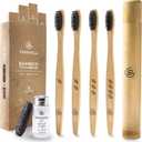 Greenzla Bamboo Toothbrushes, Wooden Toothbrush Set with Soft Bristles, Includes Travel Case and Charcoal Dental Floss, 4 Pack