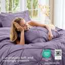 Sasttie King Size Comforter Set, 7-Piece Bed in a Bag, Pintuck Bedding Set for All Season, Includes Comforter, Flat Sheet, Fitted Sheet, Pillowcases and Pillow shams, New Purple