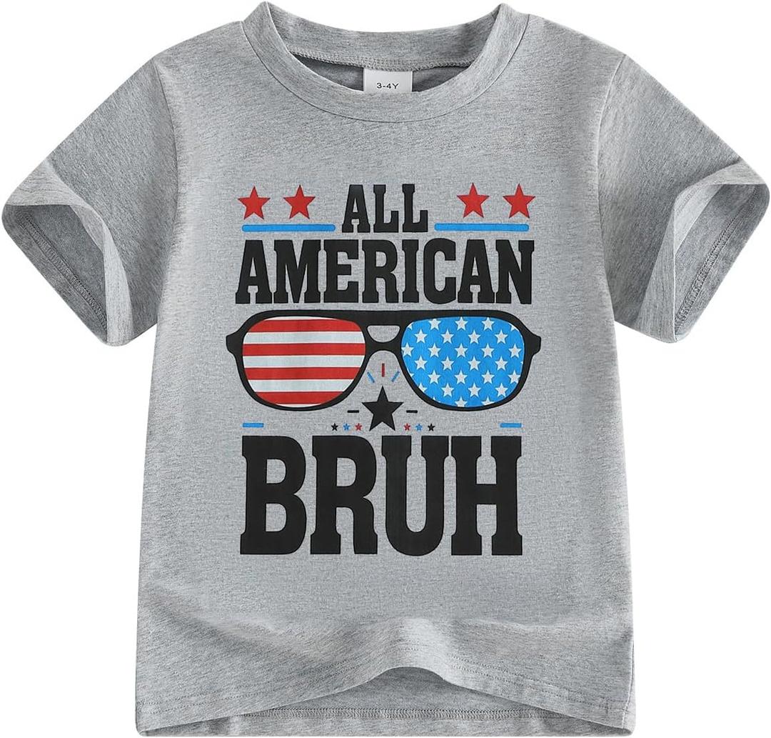 Douhoow Toddler Boys 4th of July Shirt Short Sleeve Letter Print Boys Tshirt 1T 2T 3T 4T 5T 6T Kids Patriotic Outfits