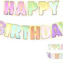 Double-Sided Colorful Happy Birthday Banner with Gold Glitter Bander, Thickened Happy Birthday Sign, Reusable Pastel Birthday Party Decorations Supplies(Double-side Pastel)
