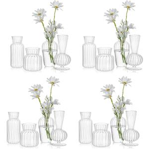 Mini Glass Vases for Centerpieces - Hewory Small Clear Bud Vase in Bulk, Cute Flower Vases Set for Wedding, Home Decoration, Table Decor (Clear, 16)