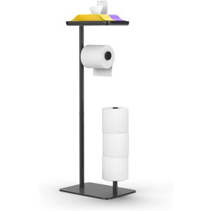Day Moon Matte Black Toilet Paper Holder Free Standing Toilet Paper Holder with Storage - Toilet Paper Stand and Tissue Holder for Bathroom - Toilet Paper Holder with Shelf and Wipe Holder