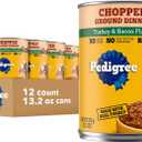 Pedigree Chopped Ground Dinner Adult Soft Wet Dog Food Turkey & Bacon Dinner, Canned Dog Food, 13.2 oz. Cans, 12 Count (EXP 04/13/28)