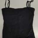 QINSEN Women's Square Neck Sleeveless Double-Layer Tank Tops Basic Tight T Shirts Black S