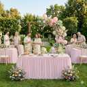 CO-AVE 6pack Pink Tulle Tablecloth for 6ft Rectangular Tables, 2-in-1 Elastic Stretch Spandex Cover with Tutu Ruffle Skirt, Wrinkle Free for Wedding, Birthday, Banquet, Buffet, Bridal Shower