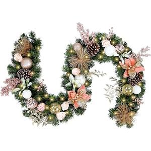 WBHome Pre-lit 6 Feet/72 Inch Christmas Garland, Rose Gold Lighted Garland with 35 LED Lights for Indoor Outdoor Xmas Decor Holiday Decorations, Battery Operated (Batteries NOT Included)
