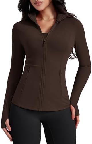 AVGO Womens Workout Jackets Lightweight Athletic Zip Up Jacket Slim Fit Running Gym Top with Pockets & Thumb Holes, Size: X-Large