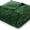 SOCHOW Super Soft Flannel Fleece Throw Blanket, Lightweight Cozy Warm Leaves Textured Plush Blanket for Bed Couch Sofa, 60 x 80 Inches, Olive Green