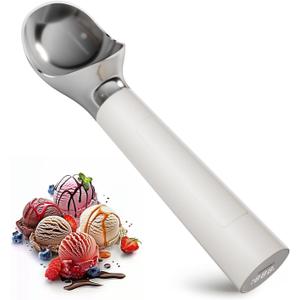 Heated Ice Cream Scoop, Rechargeable Electric Scooper for Hard IceCream, Self Warming Spoon Max to 158, Rust-Proof, anti freeze handle, Easy to Clean (10W, White)