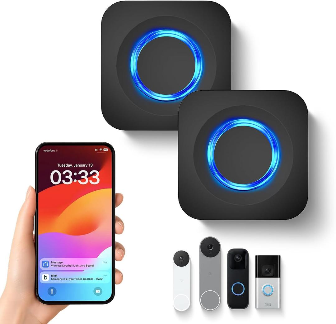 WIFI Wireless Doorbell Chime Compatible with Ring, Nest, Blink Video Doorbells, Smart Indoor Doorbell Receiver with LED Flash Alert for Home Security (2 Pack)
