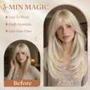 Clip in V-Shape Hair Extensions for Women 18 Inch One Piece Synthetic Straight Hair Extension Full Head Hairpiece with 5 Clips Sunny Blonde