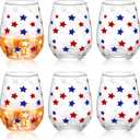 Maxcheck 6 Pcs 4th of July Patriotic Wine Glass Set 18 oz Independence Day Stemless Wine Glasses with Red Blue White Star Design for 4th of July Party Birthday Present Holiday Party Gift