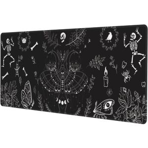 Moth Gaming Mouse Pad XL Halloween Elements Large Extended Non Slip Rubber Base Desk Mat Stitched Edge Keyboard Mat 31.5x11.8 Inch