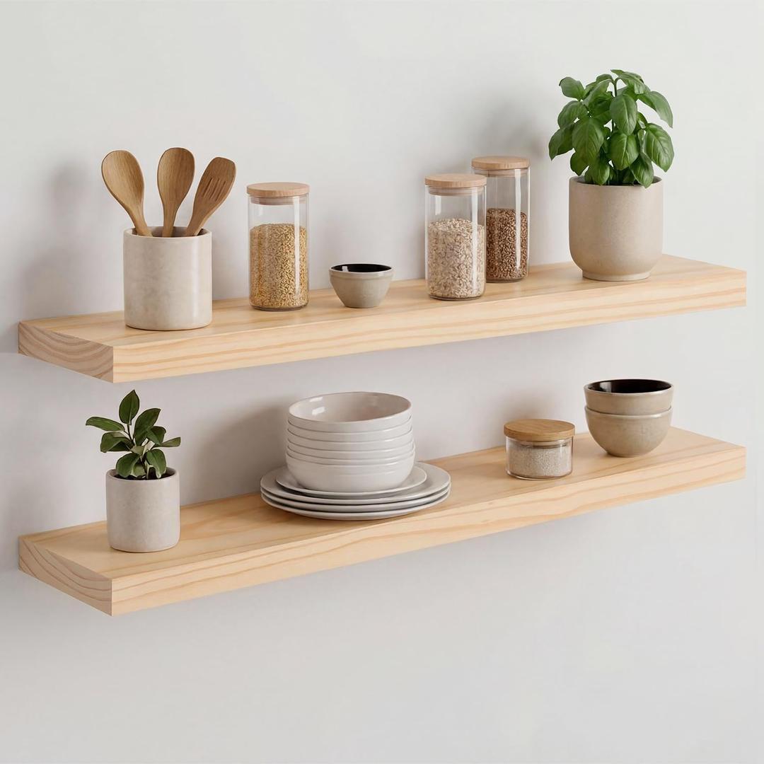 Homeforia 30 Inch Floating Shelves, High-End Solid Pine Wood, Set of 2