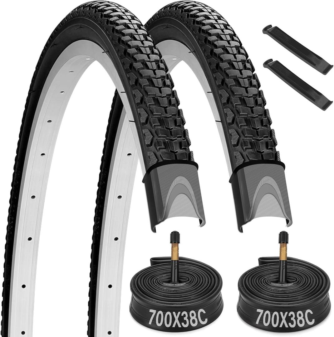 Midcos 700C Bike Tires, 2 Pack 700x38c Bike Tire, Bicycle Tires and Tube Set with 2 Tire Levers, 40-622 700x38c Road Bike Tires Compatible with 700 x 35C/36C/37C/38C/40C Bike Bicycle Tires and Tubes