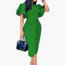 Ekaliy Women's Ruffle Sleeve Vintage Bodycon Peplum Business Formal Work Pencil Dress 3XL
