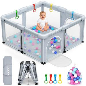 OCATO Baby Playpen: Foldable Playpen for Babies and Toddlers Large Play Pen Portable Playpen Fence Indoor Outdoor Kids Safety Area Travel Play Yard with 1 Storage Bag 4 Handlers 50 Balls (50" 50")