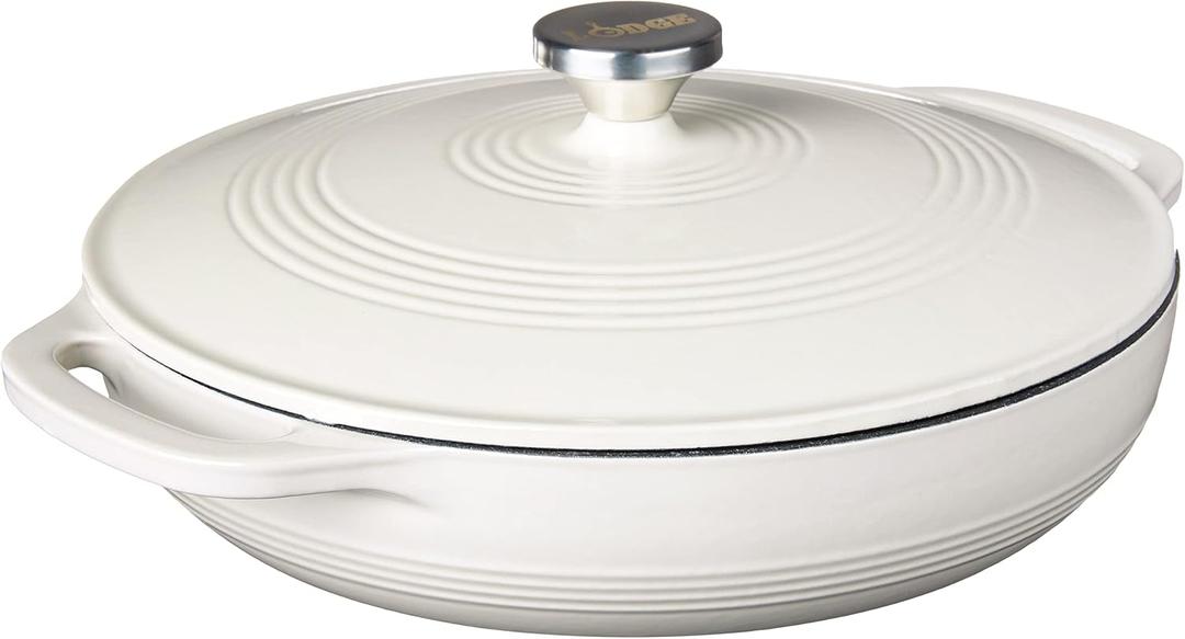 Lodge 3.6 Quart Enameled Cast Iron Oval Casserole With Lid Dual Handles  Oven Safe up to 500 F or on Stovetop - Use to Marinate, Cook, Bake, Refrigerate and Serve  Oyster White
