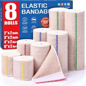 AZEN Premium 6 Pack Elastic Bandage Wrap (2x2", 2x3", 2x4", 2x6"), Compression Wrap Bandage for Legs, Ankle, Knee, Tummy, Body, Latex-Free, Lymphedema Wraps for Legs