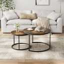 Smuxee Rustic Nesting Coffee Table Set of 2, 27.6" Round Coffee Table Wooden Marble Pattern with Adjustable Non-Slip Feet, Industrial End Table for Living Room Bedroom Balcony