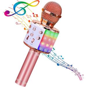 BlueFire 4 in 1 Karaoke Wireless Microphone with LED Lights, Portable Microphone for Kids, Great Gifts Toys for Kids, Girls, Boys and Adults (Pink)