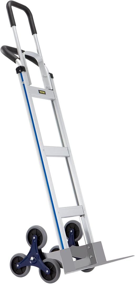 VEVOR Stair Climbing Cart, 550 lbs Load Capacity, Aluminum Hand Truck Dolly with Dual Handles, Integrated Frame & Nonslip Rubber Wheels, Multipurpose Stair Climber for Warehouse Shopping Airport