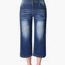roswear Women's Wide Leg Stretchy High Waisted Capri Denim Pants Blue XXL