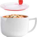 Ceramic Soup Bowl with Handle, Extra Large 38oz Ramen Bowl with Lid, Jumbo Soup Mug/Cup for Oatmeal, Cereals, Pasta, Noodle, Soup Container Meal-prep, Microwave & Dishwasher safe, 5.5 inch-White