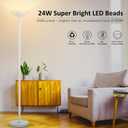 BoostArea Torchiere Floor Lamp, 24W Super Bright LED Standing Lamp, Stepless Dimmable Pole Lamp with 3000K Lighting, Glass Lampshade, 71Inch Tall Metal Modern Floor lamps for Living Room/Bedroom White